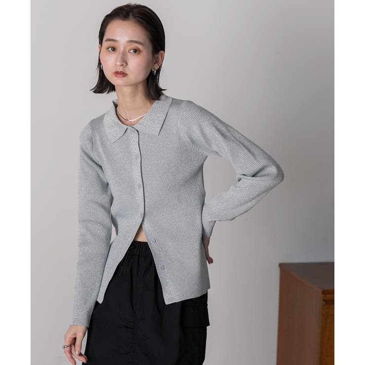 ラメニット・襟付き コンパクトカーディガン | ad thie | 詳細画像6 