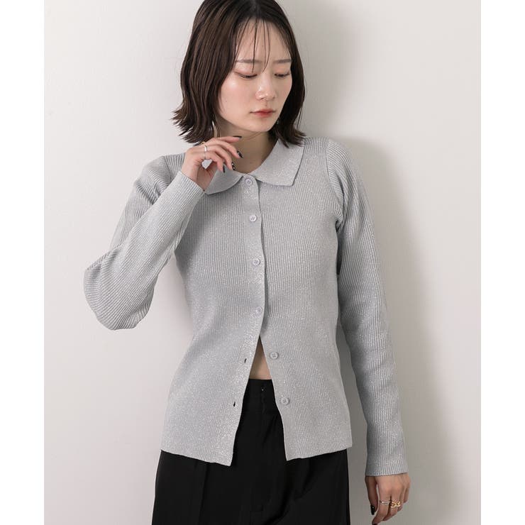 ラメニット・襟付き コンパクトカーディガン | ad thie | 詳細画像9 