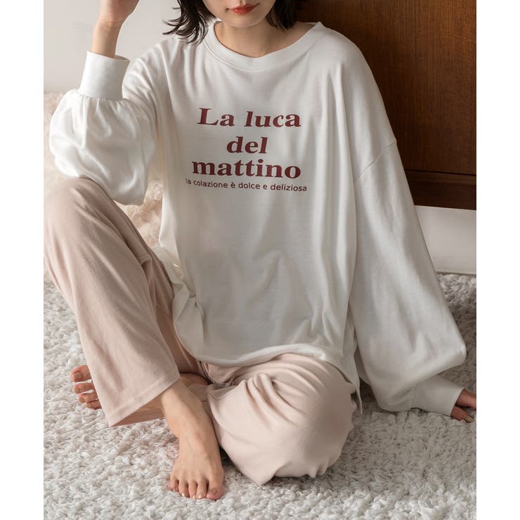 オフホワイト×ベージュ | ベーシックロゴ スムースルームウエア | ad thie