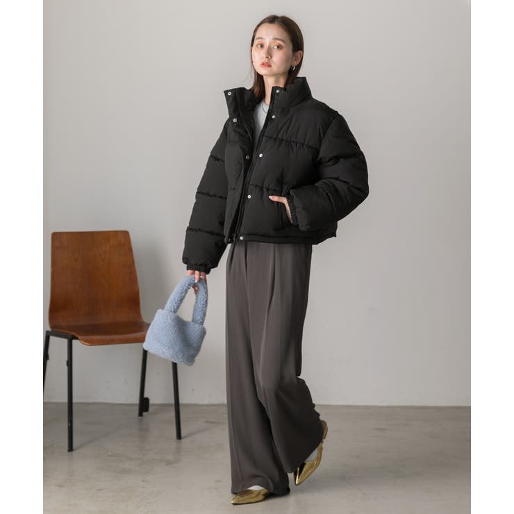 スタンドカラー ショート中綿パディングブルゾン[品番：ADEW0004629