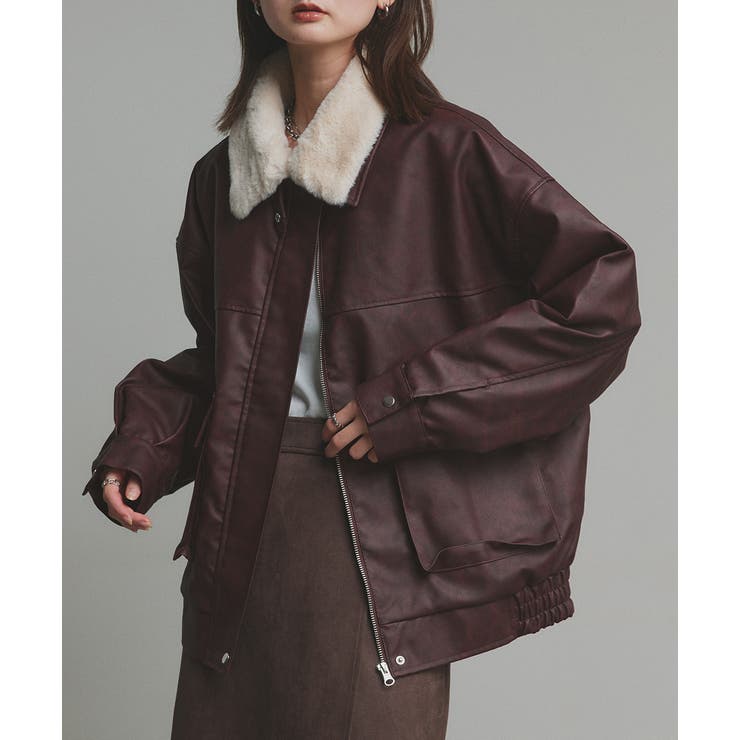 ボルドー | ヴィンテージライク 襟ファー付きブルゾン | ad thie