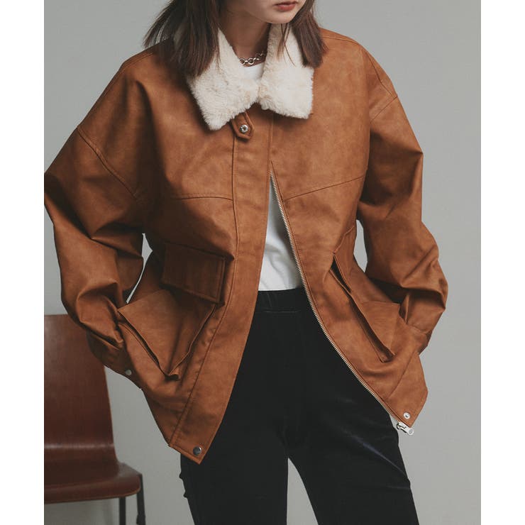 キャメル | ヴィンテージライク 襟ファー付きブルゾン | ad thie