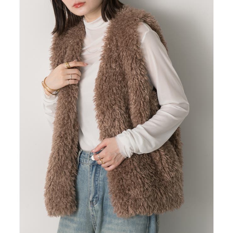 ブラウン | プードルファーベスト | ad thie