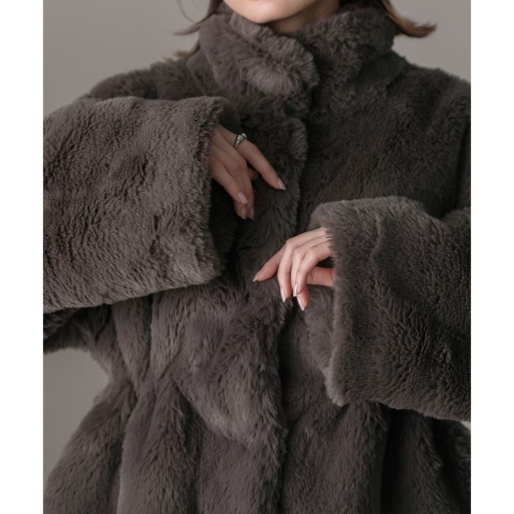 スタンドカラー フェイクファーコート | ad thie | 詳細画像49 