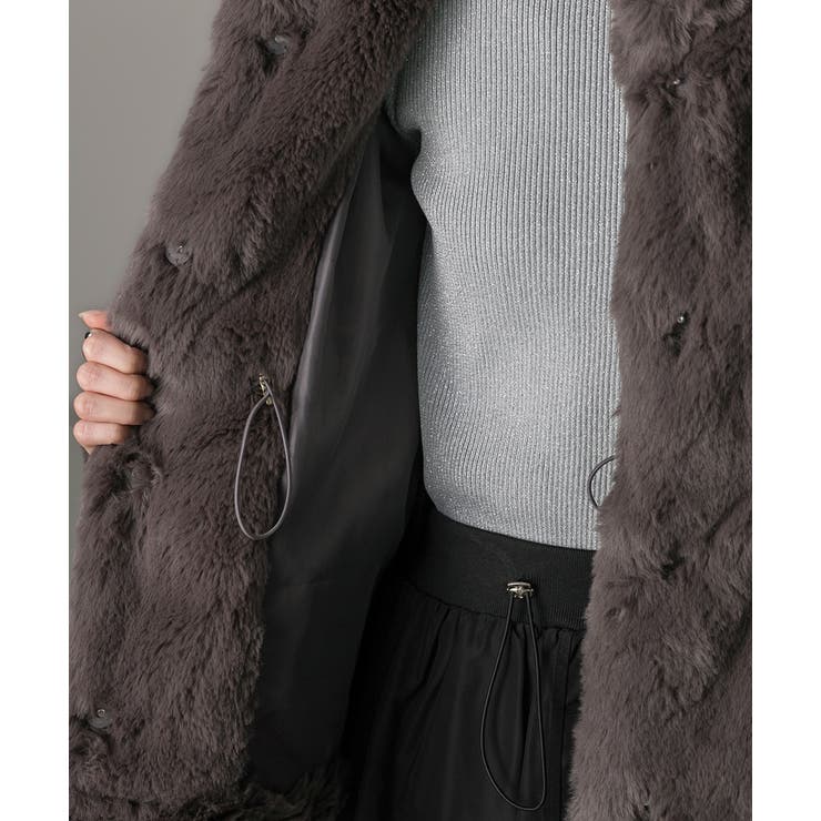 スタンドカラー フェイクファーコート[品番：ADEW0004635]｜ad thie