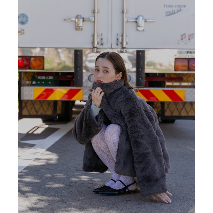 スタンドカラー フェイクファーコート | ad thie | 詳細画像56 