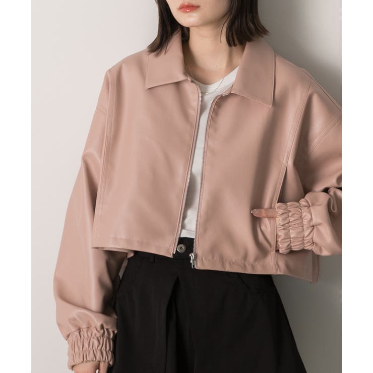 ピンク | ショート ライダースジャケット  | ad thie