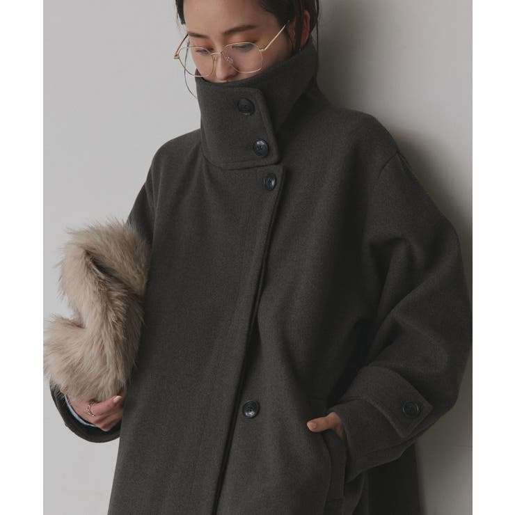チャコール | スタンドカラー ２WAYオーバーコート | ad thie