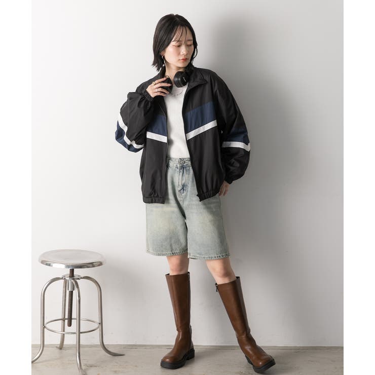 スタンドカラー配色ブルゾン | ad thie | 詳細画像30 