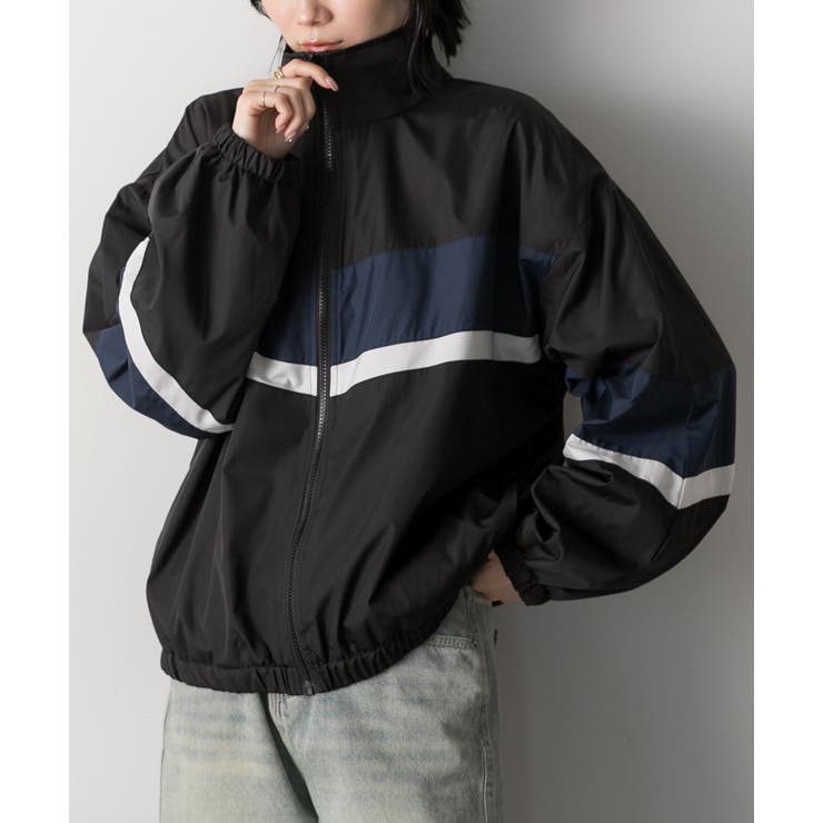 ブラック | スタンドカラー配色ブルゾン | ad thie