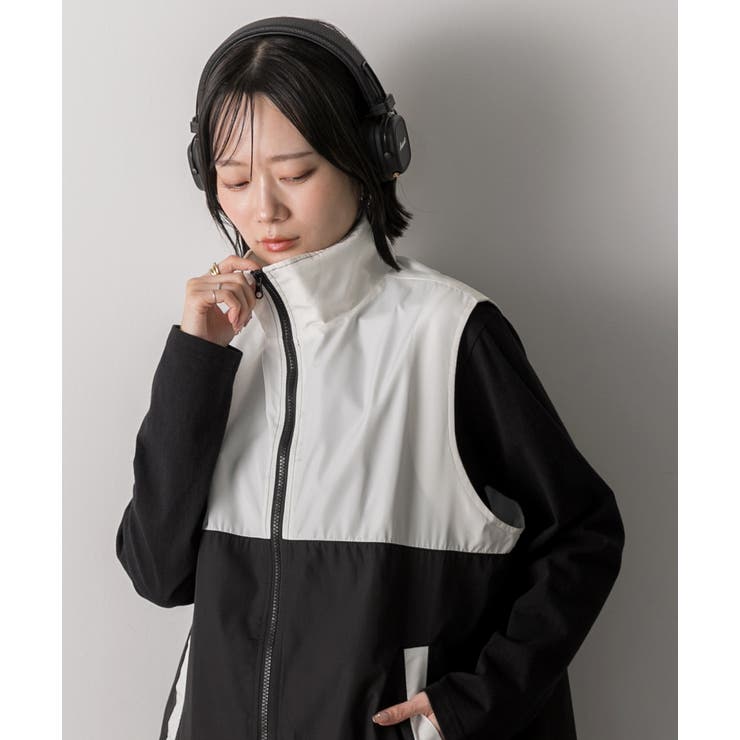 スタンドカラー バイカラーベスト | ad thie | 詳細画像11 