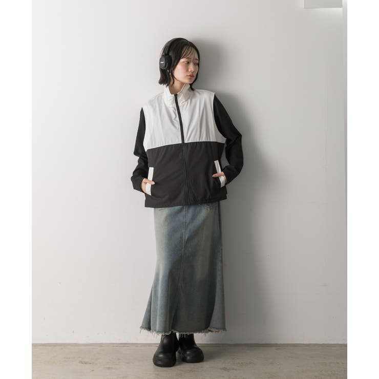 スタンドカラー バイカラーベスト | ad thie | 詳細画像12 