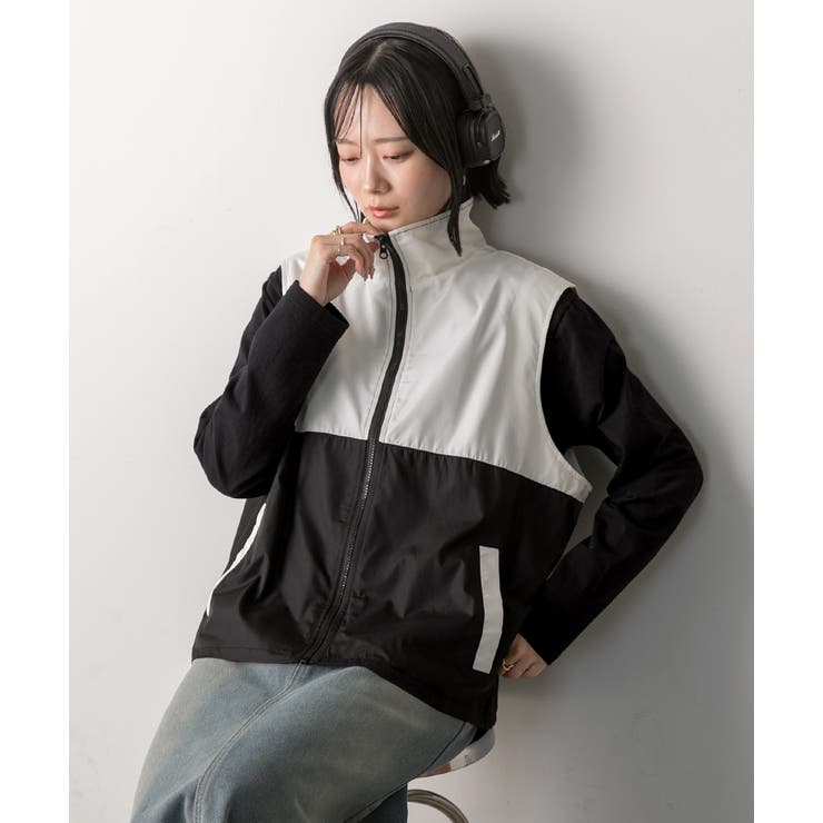 スタンドカラー バイカラーベスト | ad thie | 詳細画像13 