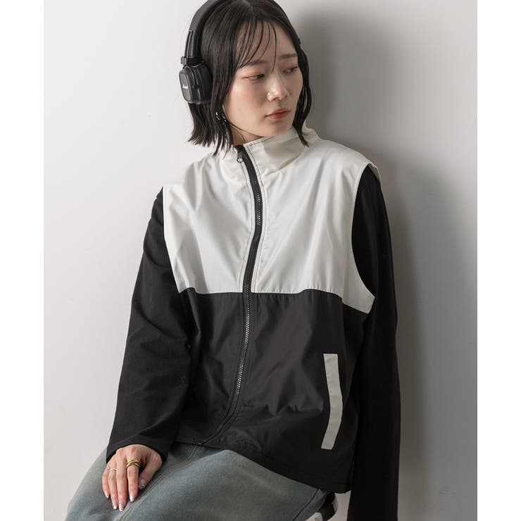 スタンドカラー バイカラーベスト | ad thie | 詳細画像14 