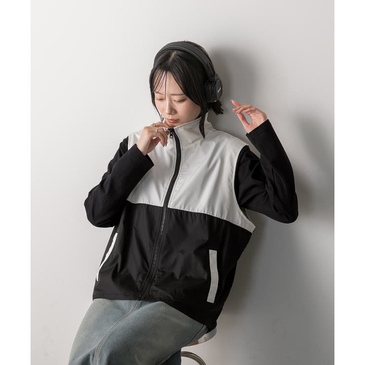 スタンドカラー バイカラーベスト[品番：ADEW0004556]｜ad thie