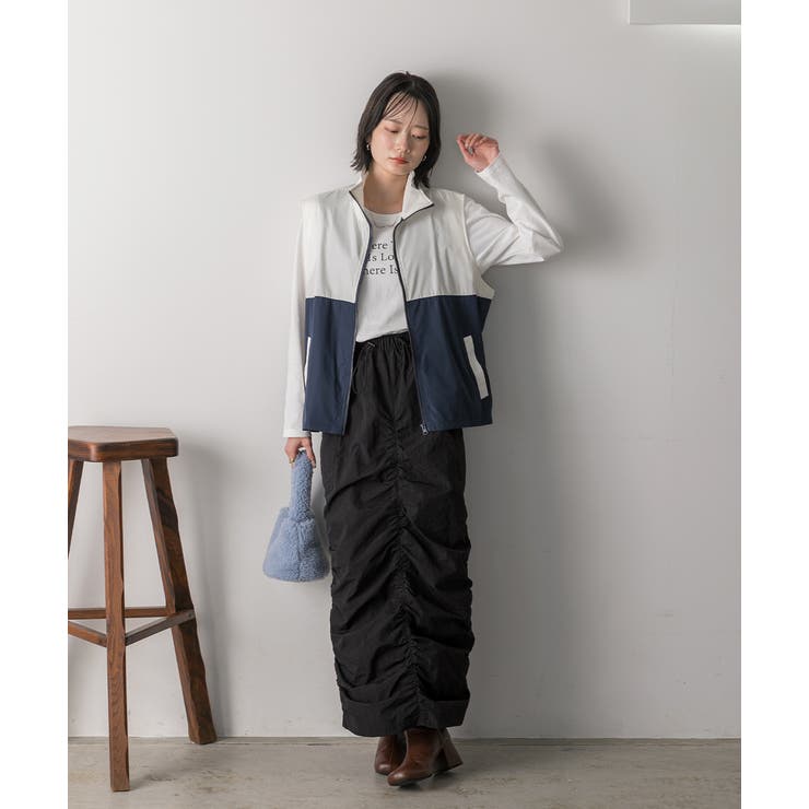 スタンドカラー バイカラーベスト | ad thie | 詳細画像22 