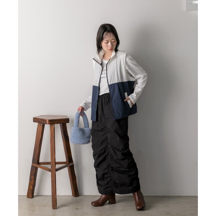 スタンドカラー バイカラーベスト | ad thie | 詳細画像23 