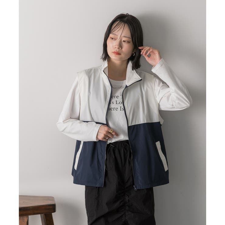 スタンドカラー バイカラーベスト | ad thie | 詳細画像24 