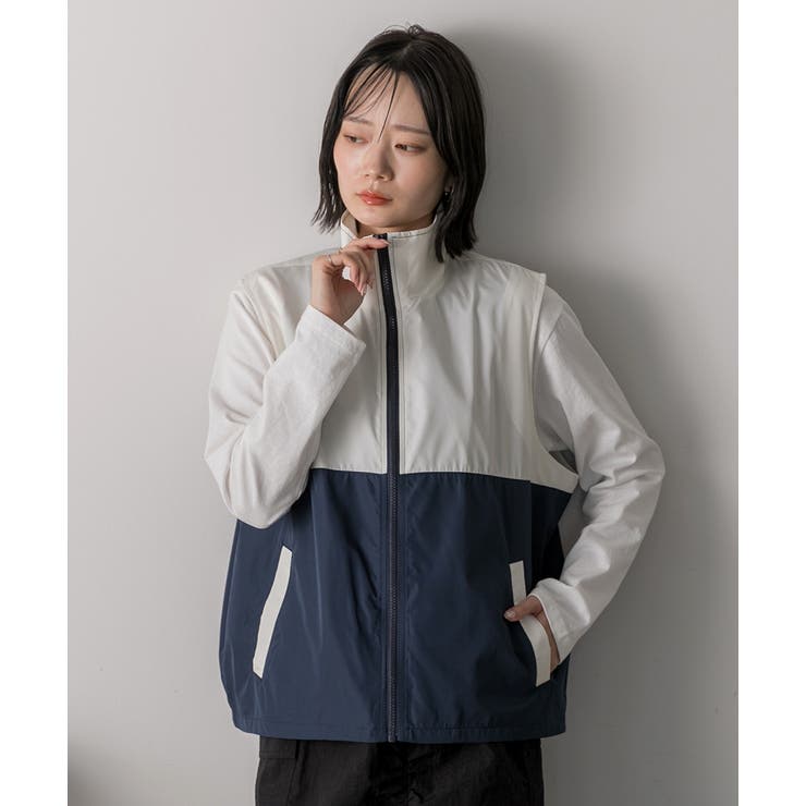 スタンドカラー バイカラーベスト | ad thie | 詳細画像27 