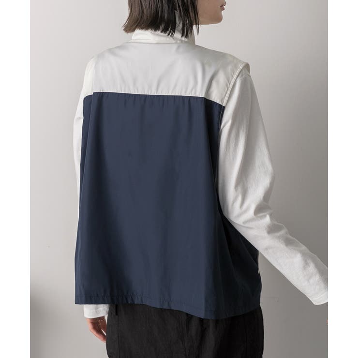 スタンドカラー バイカラーベスト | ad thie | 詳細画像28 