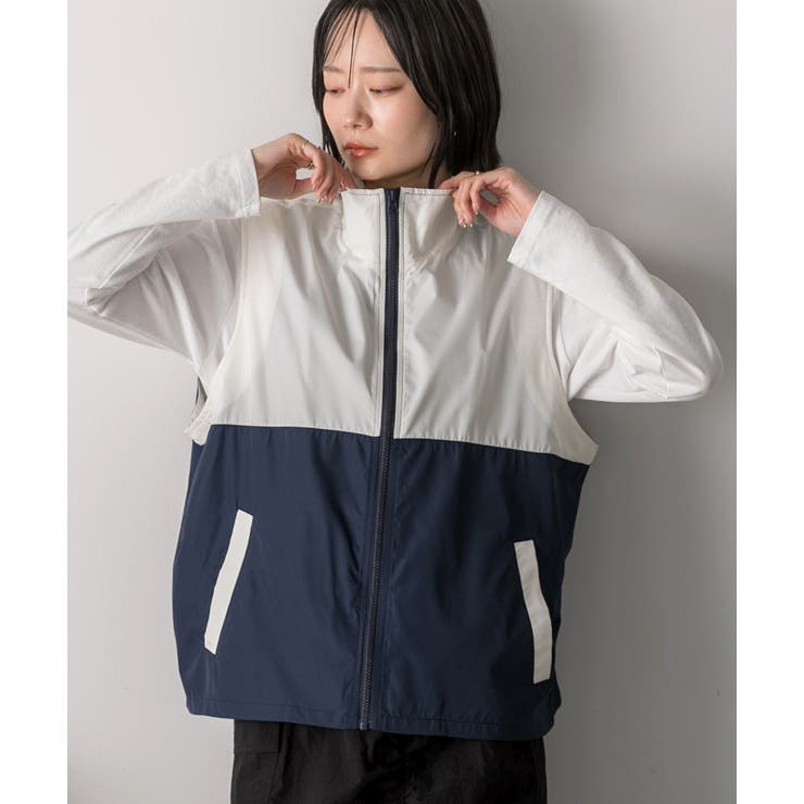 スタンドカラー バイカラーベスト | ad thie | 詳細画像30 