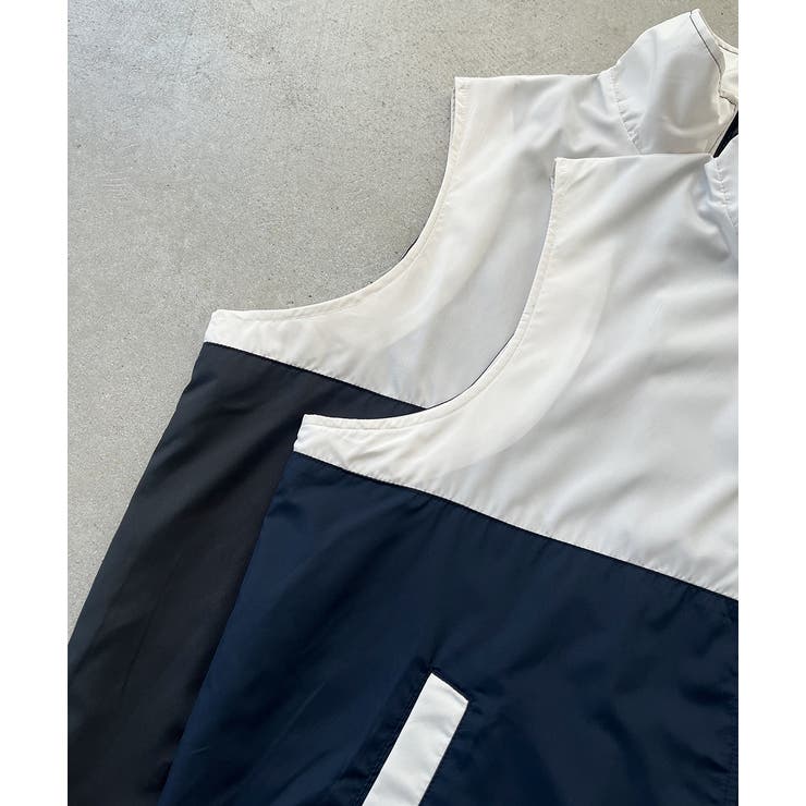 スタンドカラー バイカラーベスト | ad thie | 詳細画像31 