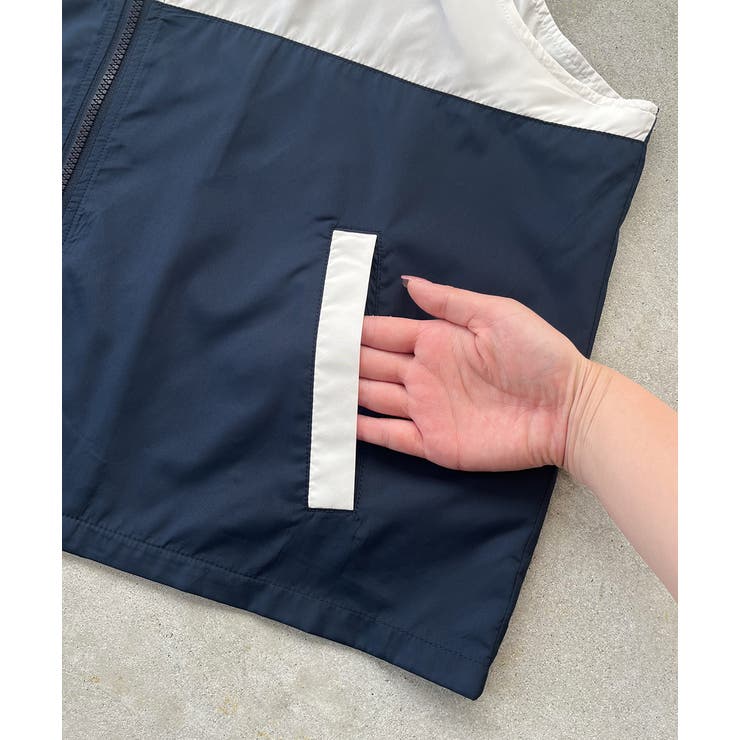 スタンドカラー バイカラーベスト | ad thie | 詳細画像33 