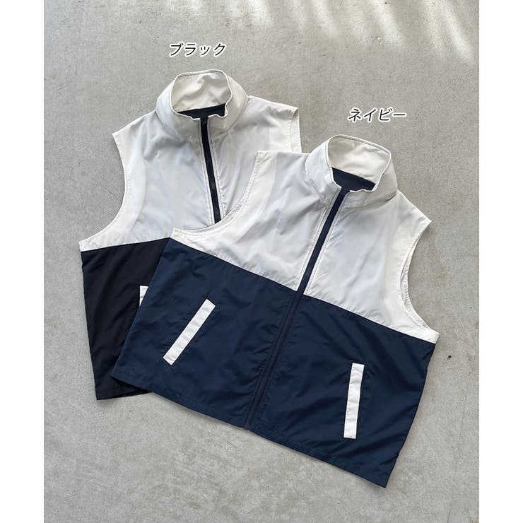 スタンドカラー バイカラーベスト | ad thie | 詳細画像38 