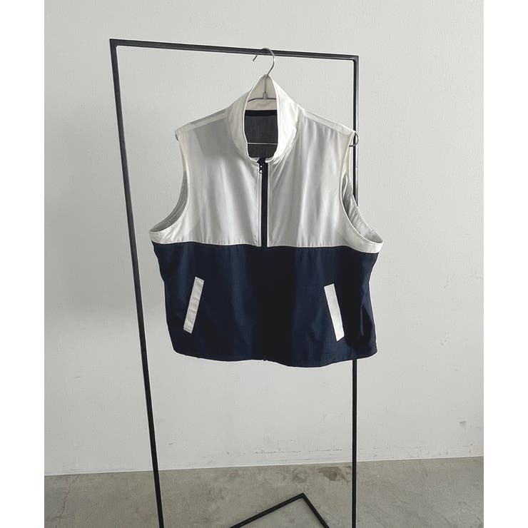 スタンドカラー バイカラーベスト | ad thie | 詳細画像39 