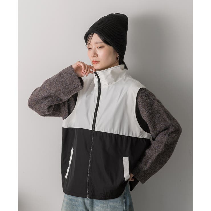 スタンドカラー バイカラーベスト | ad thie | 詳細画像4 