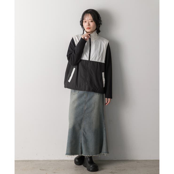 スタンドカラー バイカラーベスト | ad thie | 詳細画像6 