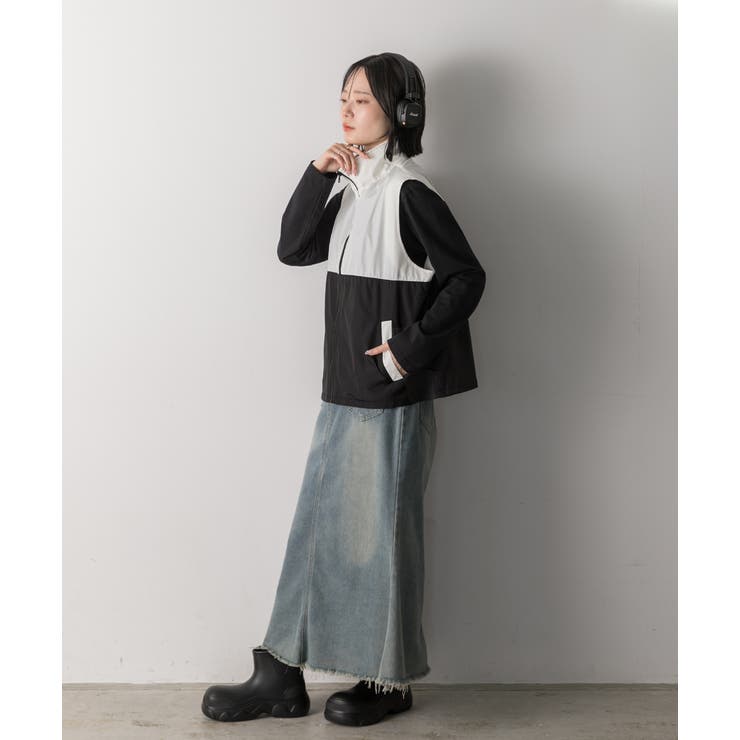 スタンドカラー バイカラーベスト | ad thie | 詳細画像7 