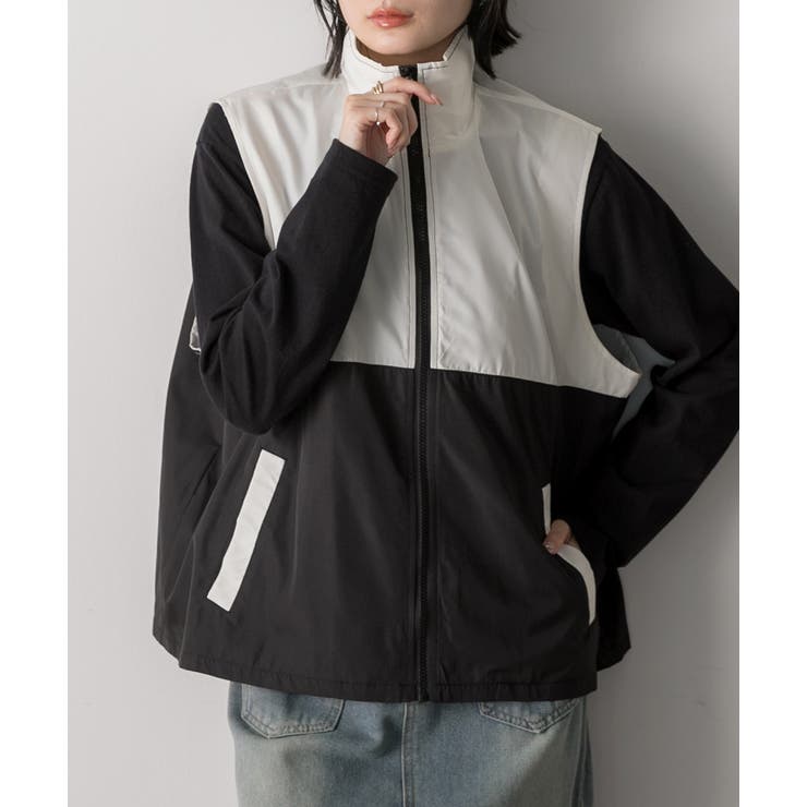 スタンドカラー バイカラーベスト | ad thie | 詳細画像8 