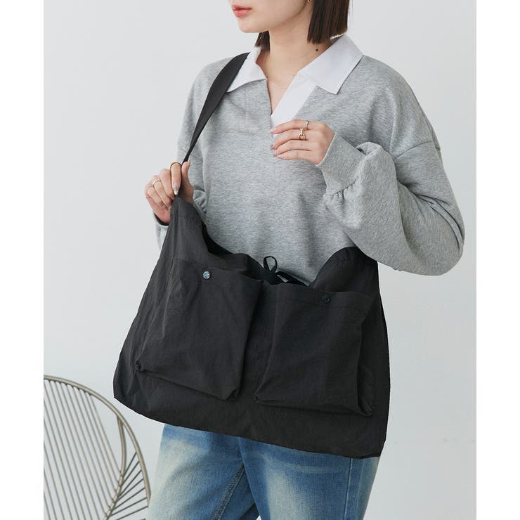 ブラック | ポケット付き ショルダーバッグ | ad thie