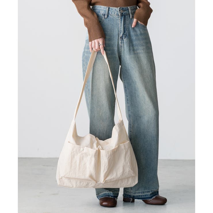 アイボリー | ポケット付き ショルダーバッグ | ad thie