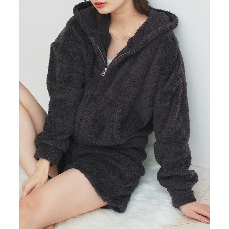 チャコール | ボアショートパーカーショートパンツルームウエア | ad thie