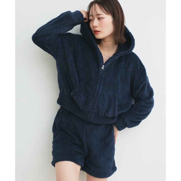ネイビー | ボアショートパーカーショートパンツルームウエア | ad thie