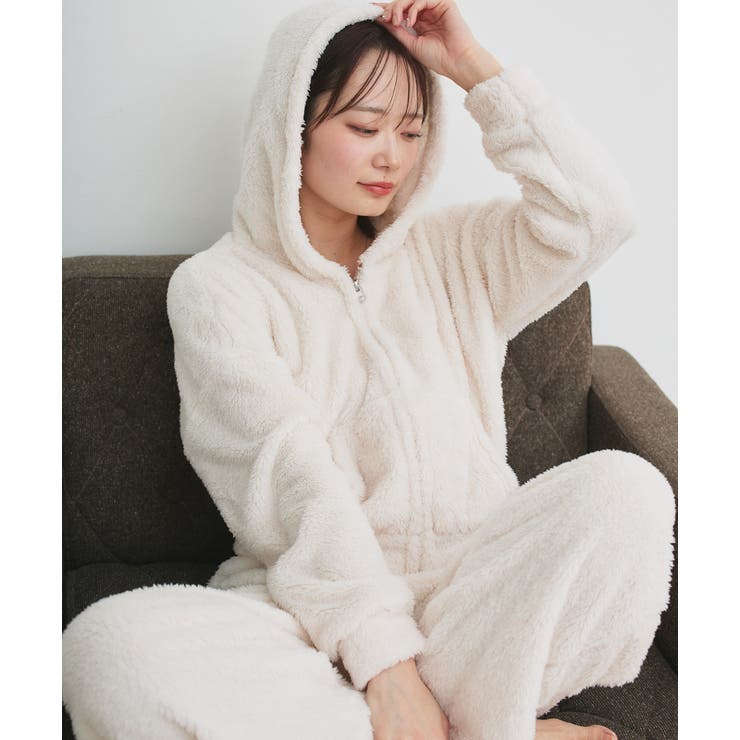 オフホワイト | ボアショートパーカーロングパンツルームウエア | ad thie