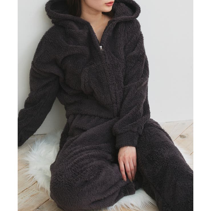 チャコール | ボアショートパーカーロングパンツルームウエア | ad thie