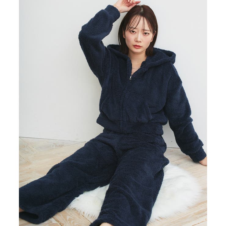 ネイビー | ボアショートパーカーロングパンツルームウエア | ad thie