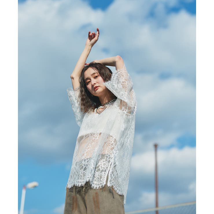 Vネックレースオーバーブラウス | ad thie | 詳細画像4 