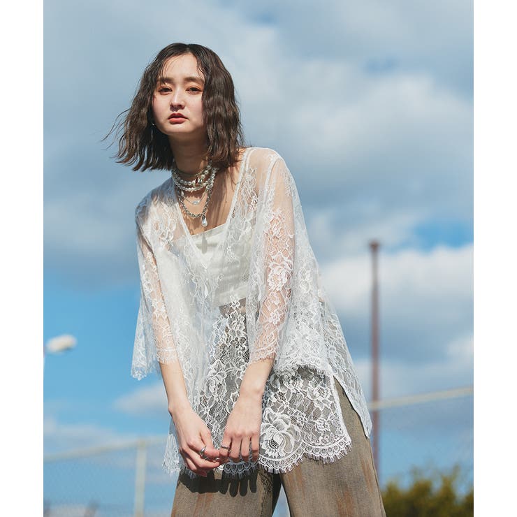 Vネックレースオーバーブラウス | ad thie | 詳細画像6 