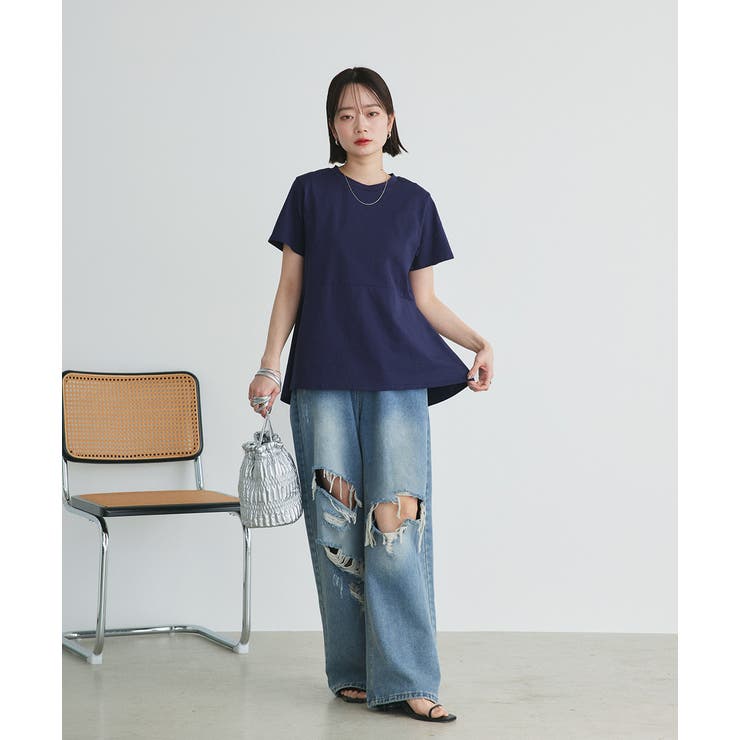 tシャツ ペプラムフレアデザインTシャツ レディース Tシャツ カットソー ペプラム Aライン フレア 半袖 レディース