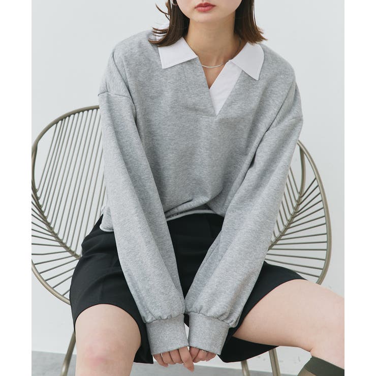 モクグレー | ポロカラースウェットプルオーバー | ad thie