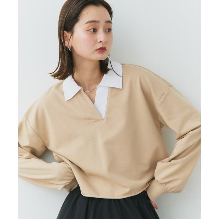 ベージュ | ポロカラースウェットプルオーバー | ad thie