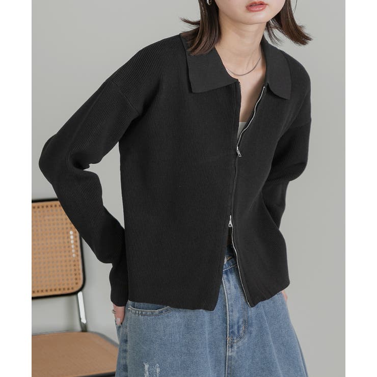 ダブルジップポロニットカーディガン | ad thie | 詳細画像17 