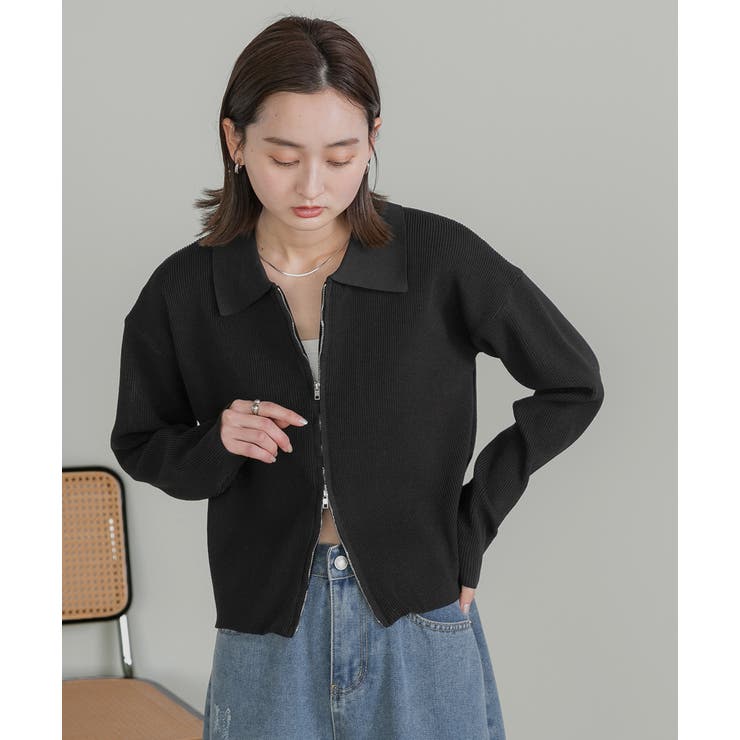 ダブルジップポロニットカーディガン | ad thie | 詳細画像18 