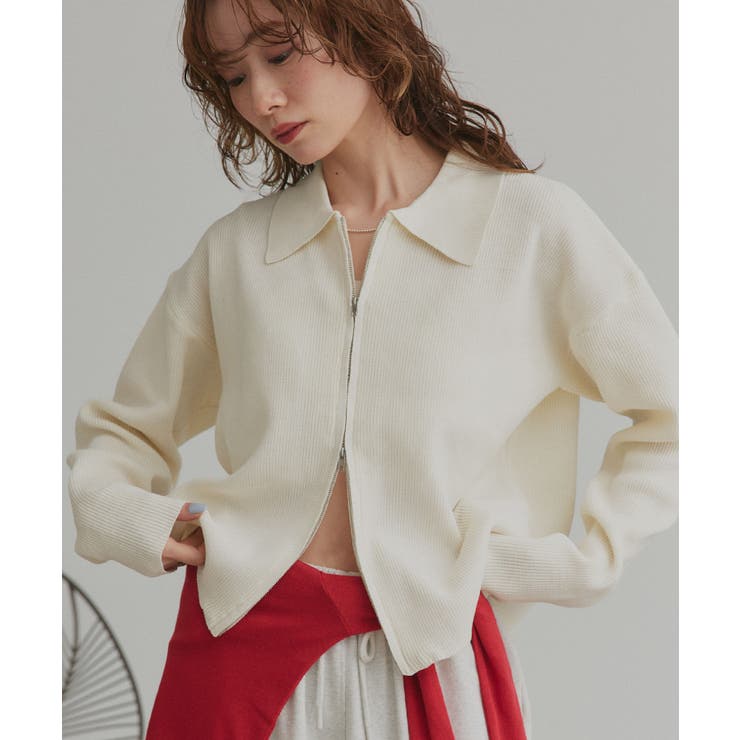 ダブルジップポロニットカーディガン | ad thie | 詳細画像5 