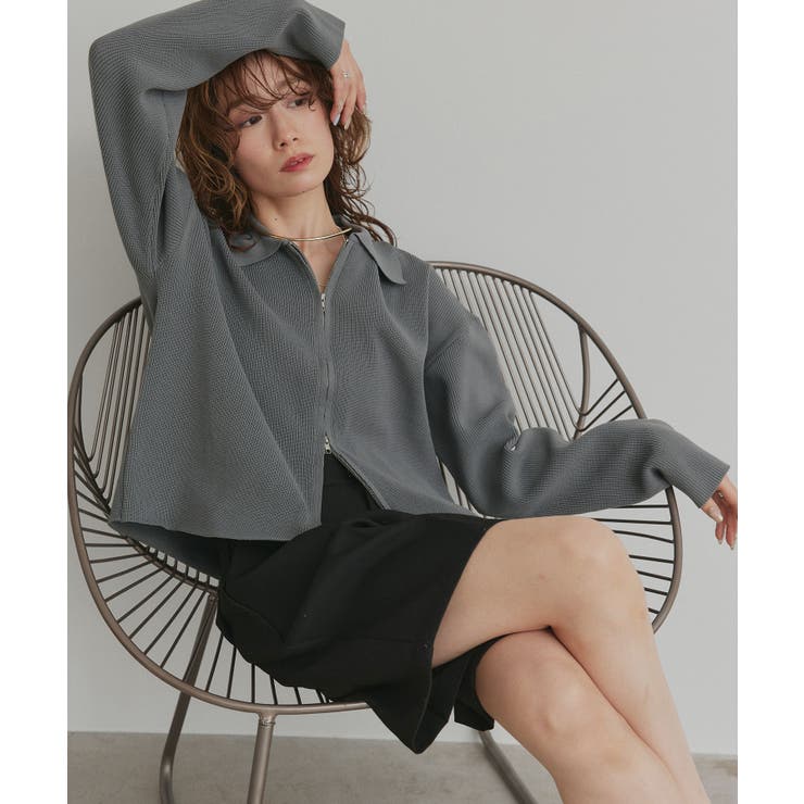 チャコール | ダブルジップポロニットカーディガン | ad thie