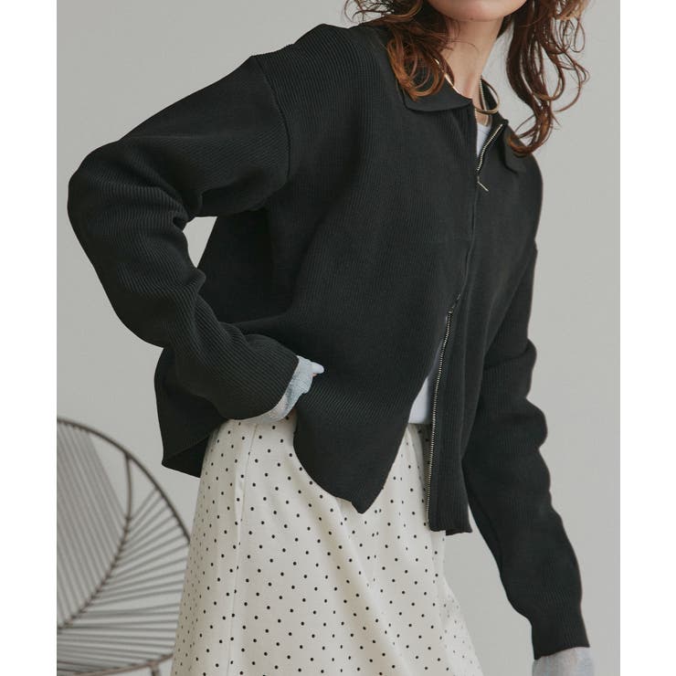 ブラック | ダブルジップポロニットカーディガン | ad thie